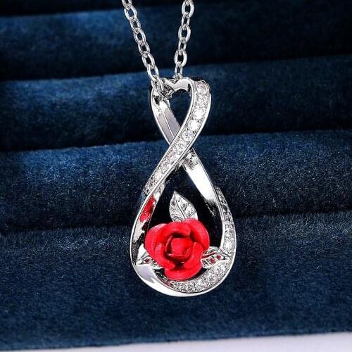 New Fashion Two-tone Rose Inlaid Zircon Necklace for Women, Cute Heart-shaped Twisted Flower Necklace for Women, Jewelry