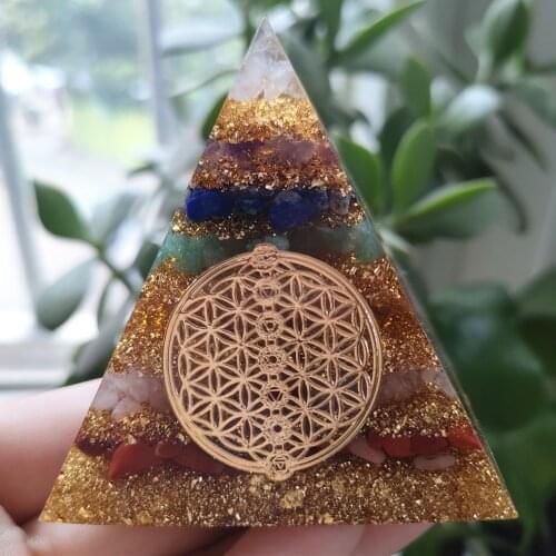 Handmade Resin Glue Pyramid 7chakra Gravel Healing Crystal Energy Orgonite Pyramide EMF Protection Meditation Gifts