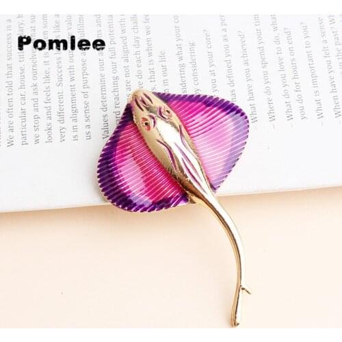 Pomlee 3 Colors Enamel Manta Ray Fish Brooches For Women Men Sea Biggest Fish Party Animal Brooch Pin Gifts Whosales