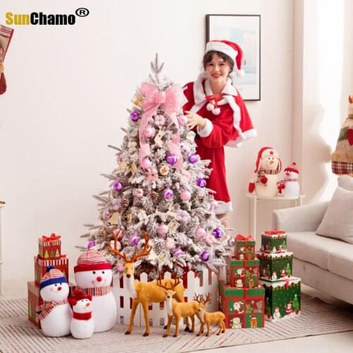 1.5m Christmas Tree Package Flocking Tree Dress Up Tree Snow Tree with Lights Accessories Dress Up 150cm Family Outfit