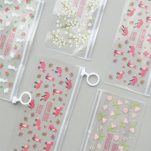 Transparent Flower Rabbit Pencil Case Pouch for Girl Creative Kawaii Student Stationery Pen Bag Cute Office School Supplies