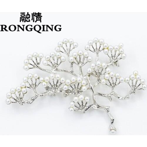 RONGQING 12pcs/lot Hollow Tree pin brooches for women Gold silver Metal Brooch Simulated Pearl Lapel Pins Vintage Jewelry
