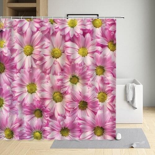 Pink Flower Chrysanthemum Shower Curtain Plant Orange Red Rose Black Golden Washable Cloth Bathroom Decor Bath Screen With Hooks