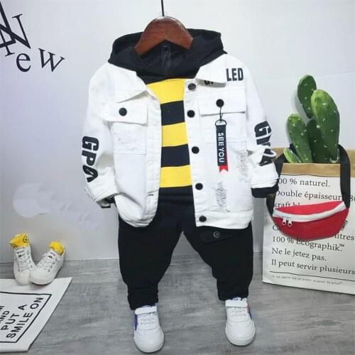 Tracksuit for boys children clothing kids clothes sports suit for boys Jean jacket + hoodie + pants 3PCS Boys Clothing Set