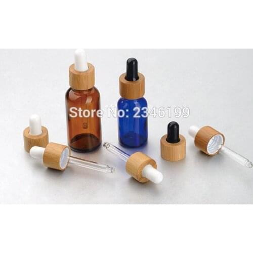 5ML 10ML 15ML 20ML 30ML Glass Essential Oil Bottle with Bamboo Lid, Brown Blue Green Glass Pipette Bottles Bamboo Dropper, 30Pcs