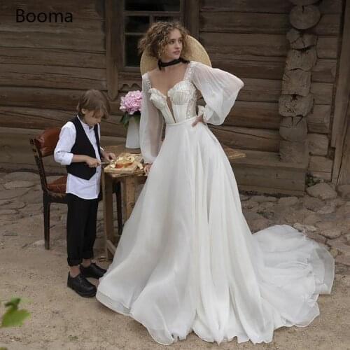 Ivory Princess Wedding Dresses 2020 Long Puff Sleeves Open Back Bride Dresses Sweetheart Beaded Pleats A Line Bridal Gowns