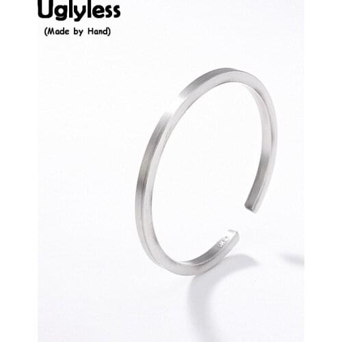 Uglyless 100% Real Solid 999 Pure Silver Square Bangles for Women Thin Bracelets Simplify Open Bangle Geometric Fine Jewelry