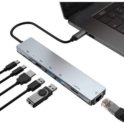 SOONHUA USB-C HUB 8 In 1 Type C To HDMI 1080P 4K RJ45 USB3.0 PD Type-C Hub Card Reader Multiport Adapter Laptop Type-C Hubs