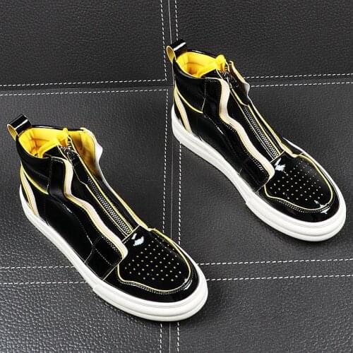 England style mens fashion punk nightclub dresses patent leather boots flats oxfords shoes black platform boot ankle botas mans