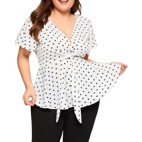 Polka Dot Print Shirt Top Bow Short Sleeve Summer Blouse Top Casual V-neck Womens Blouses 5xl Plus Size Blusas Blusas Elegantes