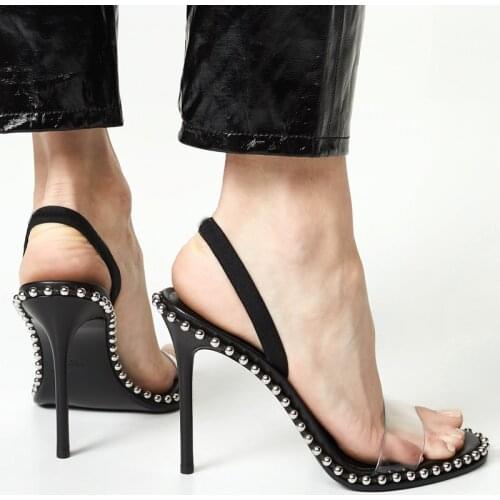 2021 Summer New Sexy Stiletto High Heels String Steel Ball Open Toe Transparent Sandals Women