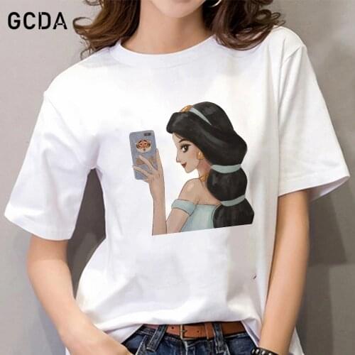 Princess Jasmine Selfie Print Lady Tshirts Harajuku Girls Cartoon Top T Shirt Womens Graphic Female Disney Tee T-Shirt Dropship