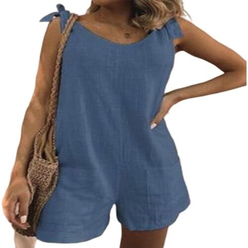 2021 summer Womens Jumpsuit Solid Color Sleeveless Adjustable Straps Pockets Loose Jumpsuit Dungarees Short Pants Jumpsuits