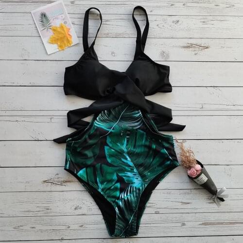 2020 Swimsuit Women One Piece Swimwear Push Up High Cut Print High Waist Swimwear Female Retro Bodysuit Monokini Bathing Suits