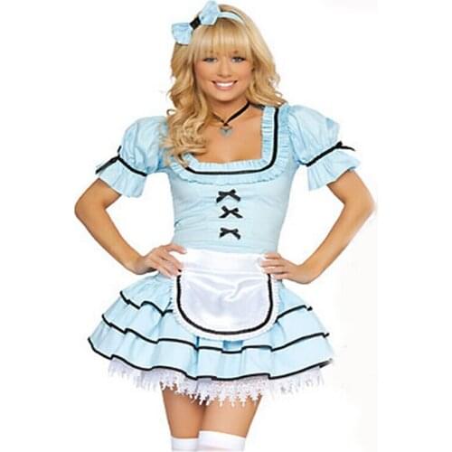 The High Quality Cotton and Spandex One Size Sex Maid Custume For European and American Women Ruffles Dress BI01