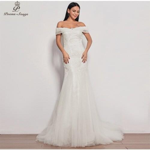 New style ivory sequined lace wedding dress 2021 mermaid boat neck vestido de novia sexy wedding gown robe mariage bride dresses