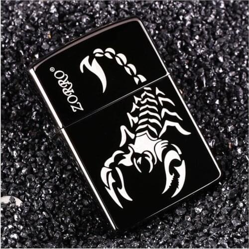 Zorro Kerosene Lighter Windproof Pure Copper Shell Black Ice Scorpion Creative Personality Laser Carving Men Gift