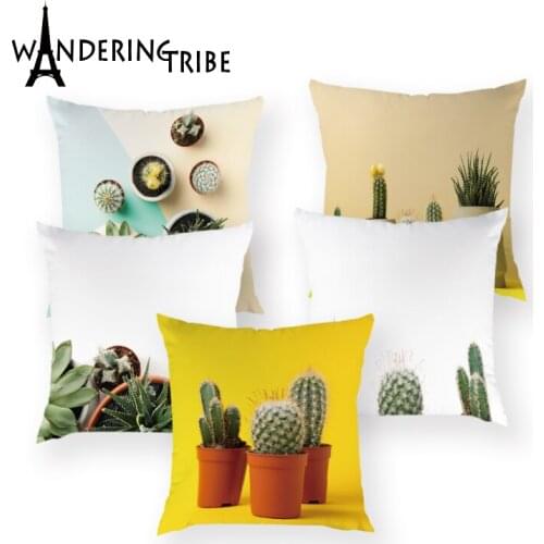 1 Pcs Cactus Potted Pattern Cushion Cover Decorative Pillowcase Household Cushion Cover Plant Printing Pillowcase Funda Cojines