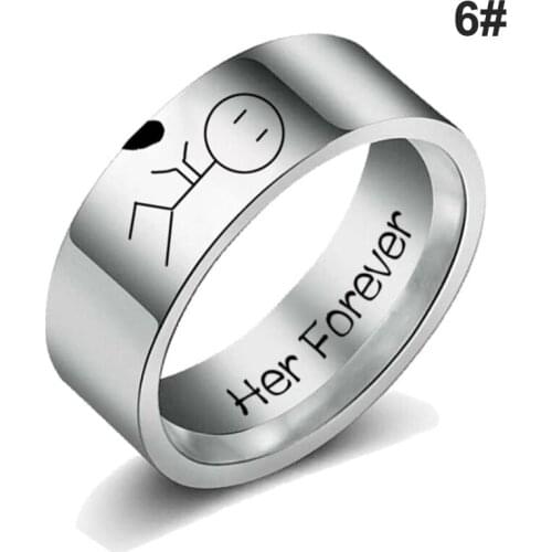 1pc Stainless steel Ring Silver Color Simple Design Her King Couple Ring For Wedding/Party/Engagement