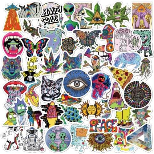 10/30 / 50pcs Cartoon Psychedelic College Stickers Makeup Art Doodle Lace Skateboard Guitar DIY Sticker Toy Wholesale