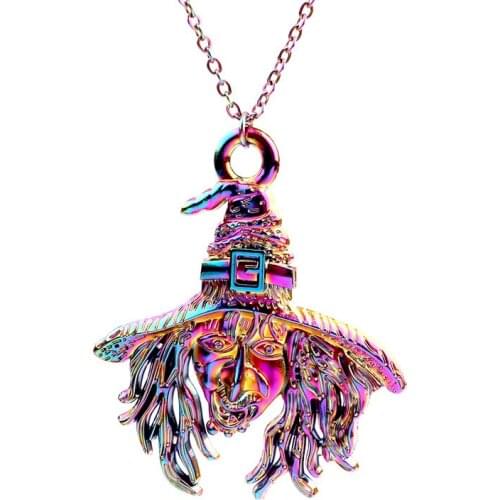 10pcs Rainbow Color Alloy Sinister and cunning witch Necklace free Stainless Steel Chain for Women Girl Xmas Party Jewelry gifts