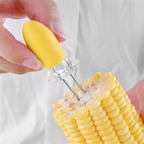 2Pcs BBQ Barbecue Corn Holders Safe Stainless Steel Corn on The Cob Holders Skewers Needle Prongs Outdoor BBQ Barbecue Hand Tool