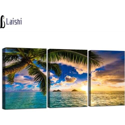 3pcs Sunshine Beach Landscape Diamond Painting Full square round Drill Mosaic Diamant embroidery 5d Puzzle Crystal Picture