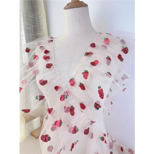 3 Yards Pleated Strawberry Sequined Tulle Lace Trim Ruffled Frill Trim For DIY Sewing Costume Apparel Wedding Baby Dress Design