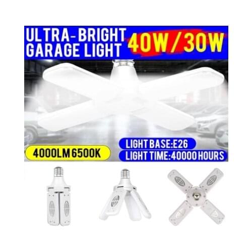 40/30W LED Garage Light 3000LM Deformable Garage Ceiling Light Foldable Fan Blade Light For Warehouse Workshop Shop Lamp Lights