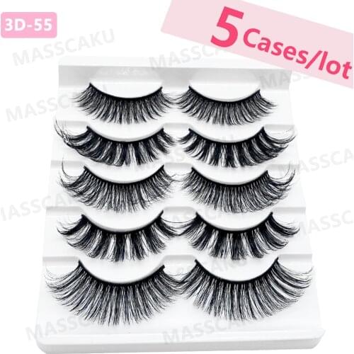 5pcs/lot MASSCAKU 5 pairs natural false eyelashes fake lashes long makeup 3d mink eyelash extension mink eyelashes for beauty