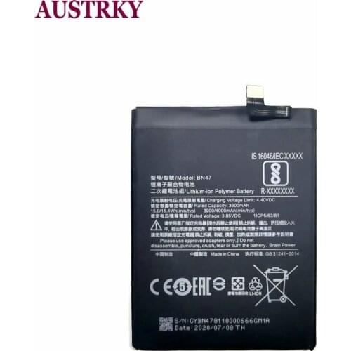 New 4000mAh BN47 Battery Replacement For Xiaomi Redmi 6 Pro / Mi A2 Lite Genuine Phone Battery +Tracking Code