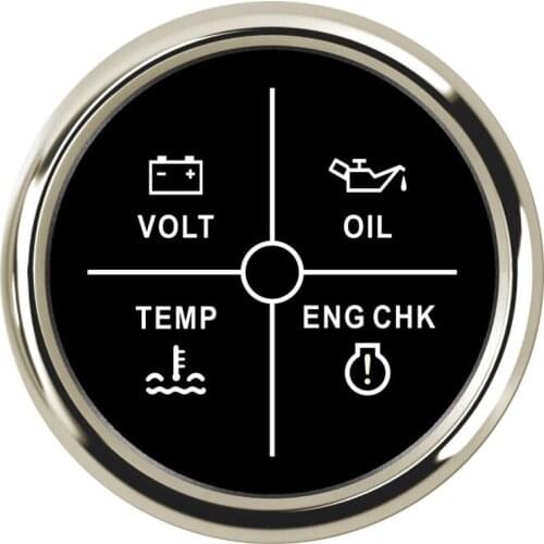 Car 4LED Alarm Gauge Boat Truck Auto Volt Water Temp Oil Pressure Alarm Indicator Meter Gauges 12V/ 24V With Red Backlight 52MM