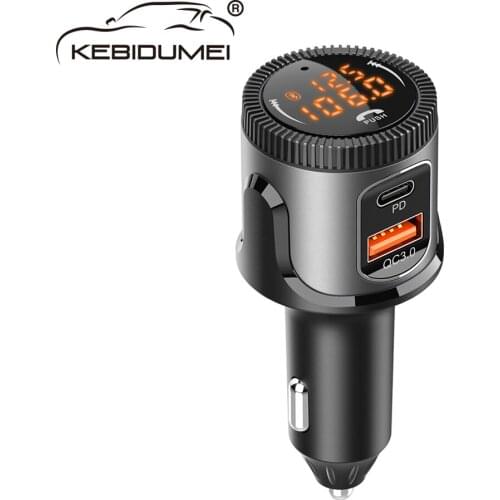 Kebidumei Car Charger FM Modulator Transmitter Bluetooth 5.0 QC3.0 PD Radio Adapter Handsfree Car Kit Wireless Audio Kit Voltage
