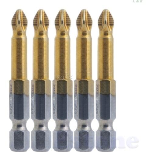Hot 5Pcs 1/4" Titanium Coated Hex Shank Anti Slip Electric Screwdriver Bits PH2 50mm M08 dropship