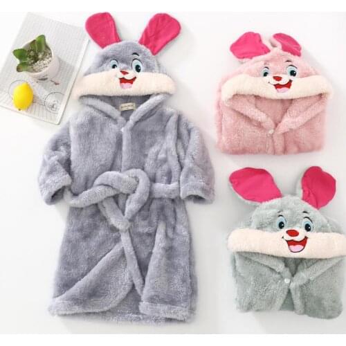 Sleepwear Robe Autumn Long Sleeve Sleep Wear Kids Boy Girls Winter Flannel Pajamas 2-11Y Children Robe Cartoon Hooded Homewear