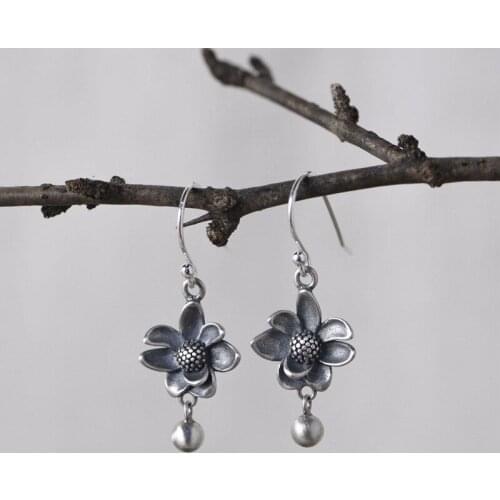 FNJ Flower Earrings 925 Silver Original Pure S925 Sterling Silver Drop Earring for Women Jewelry