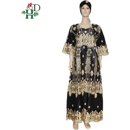 H&D South African Ladies Riche Bazin Lace Dresses Embroidery Dashiki Long Dress With Headtie 2020 African Nigerian Party Clothes