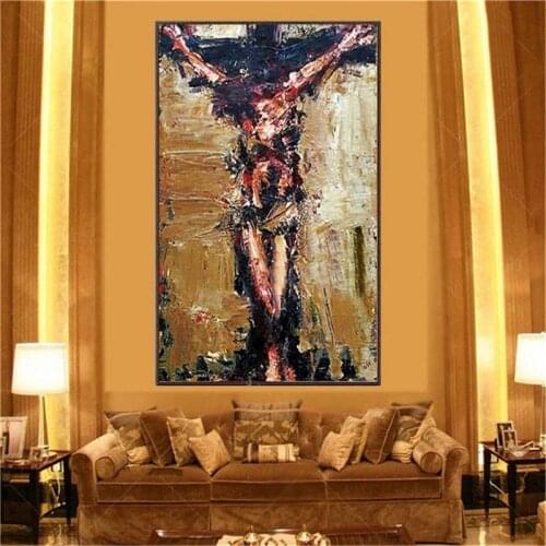 Christian Wall Art Crucifixion Canvas Art Jesus on The Cross Painting Religion Mural Picture for Living Room Cuadros