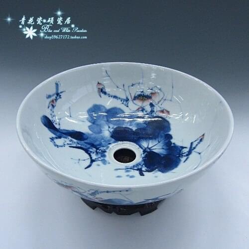 Ceramic wash basin wash basin blue and white ceramic basin