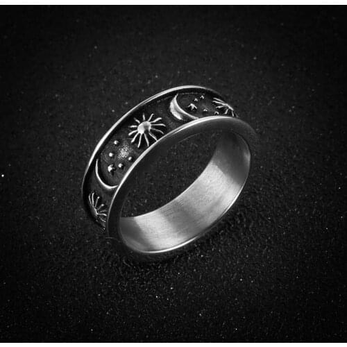 QiLuxy Vintage Simplicity Carving Sun Moon Star Ring for Women Men Bohemian Handmade Ring Fashion Jewelry