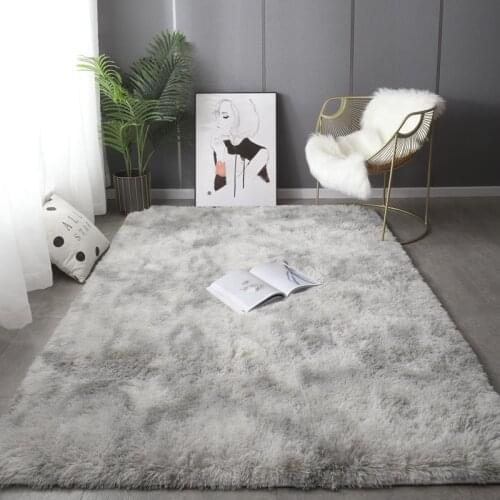 Fluffy Fur Tie Dye Carpet For Bedroom , Home Decor Area Rug in Gray Color Soft Machine Washable Living Room Floor Mat