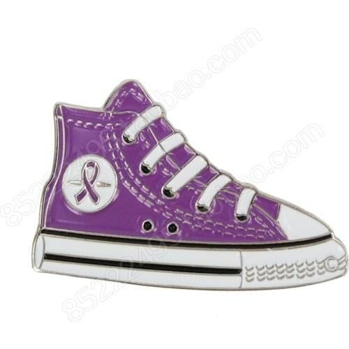 General Cancer Awareness Sneaker Shoe Lavender Ribbon Lapel Pins