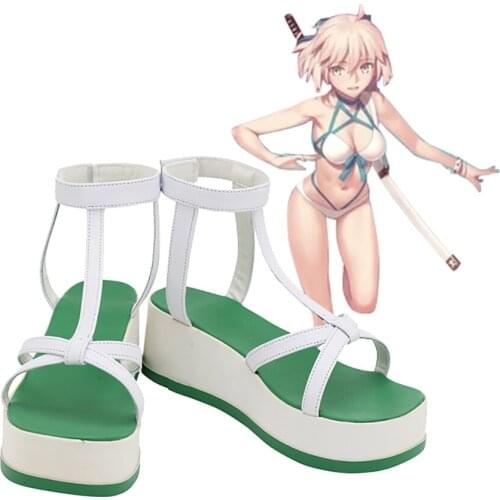 Fate Grand Order Okita Souji Swimsuit Green Sandals Custom Made Any Size for Adults and Kids