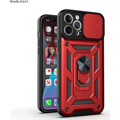 Magnetic Metal Finger Ring Holder Case For iPhone 11 12 Pro Max XR XS Max 7 8 Plus Armor 2 in 1 Slide Camera Lens Protector Case