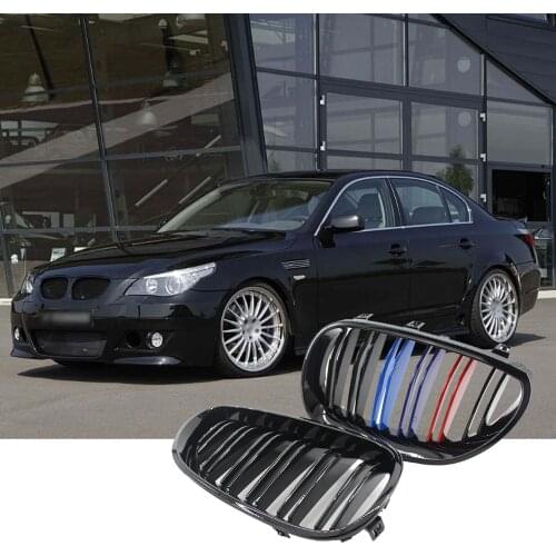 Modified Double-Line Two-Wire Network Car Front Hood Grille Wide Abs Plastic Car Replacement Parts Dumb Blac For E60 61 04-09