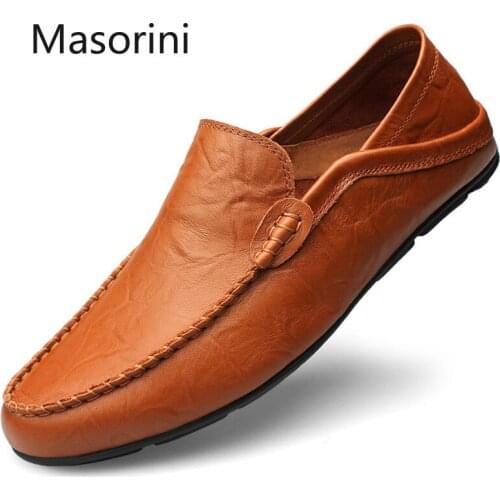 Fashion Summer Leather Shoes Men Italy Casual Moccasins Mens Slip-on Loafers Breathable Walking Driving Shoes Big Size 38-47