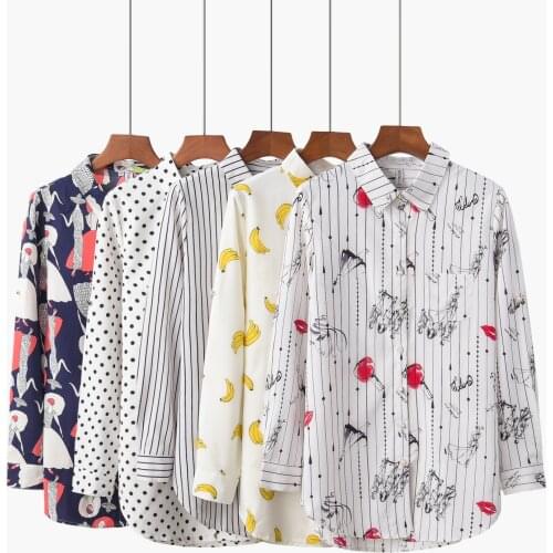 Fashion Fine Womens Print Chiffon Shirt 2021 Spring New Long Sleeve Blouses and Tops Lady Plus Size Casual Shirts Clothes 5XL