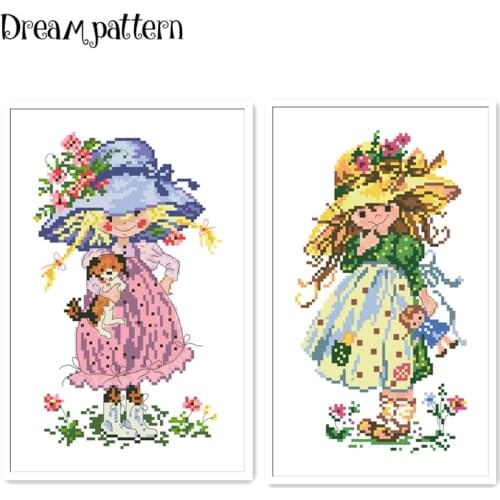 Little girl A cross stitch kit flowers 18ct 14ct 11ct cotton silk thread white fabric embroidery DIY handmade needlework