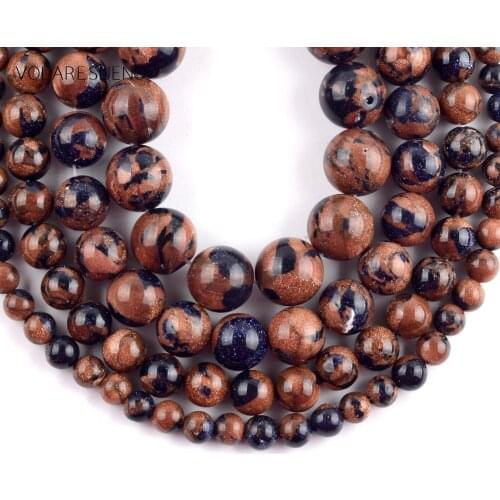 Natural Stone Half Gold Blue Sand Stone Round Beads Spacer Loose Beads For Jewelry Making 6/8/10/12mm Diy Bracelet Strand 15"