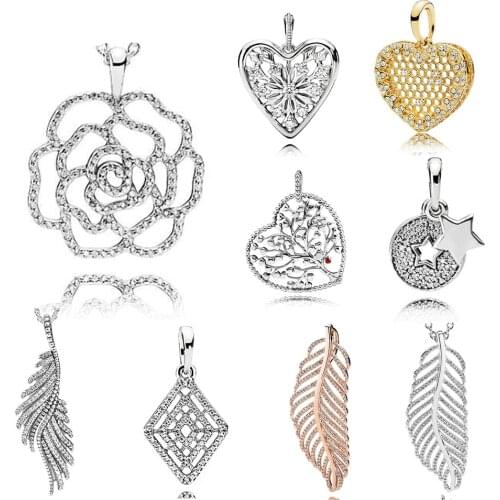 New 925 Sterling Silver 1: 1 Pendant Sparkling Rose Gloss Honeycomb Lace Beads Inlaid with Cubic Zirconia Classic Jewellery